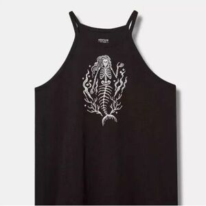 Torrid Black Tank with Embroidered White Mermaid